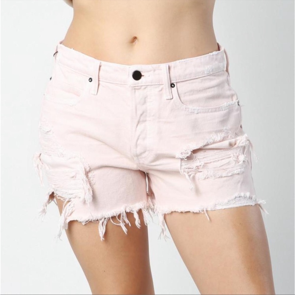 Alexander Wang Romp Denim Shorts Pale Pink Distressed Ripped Festival High Waist